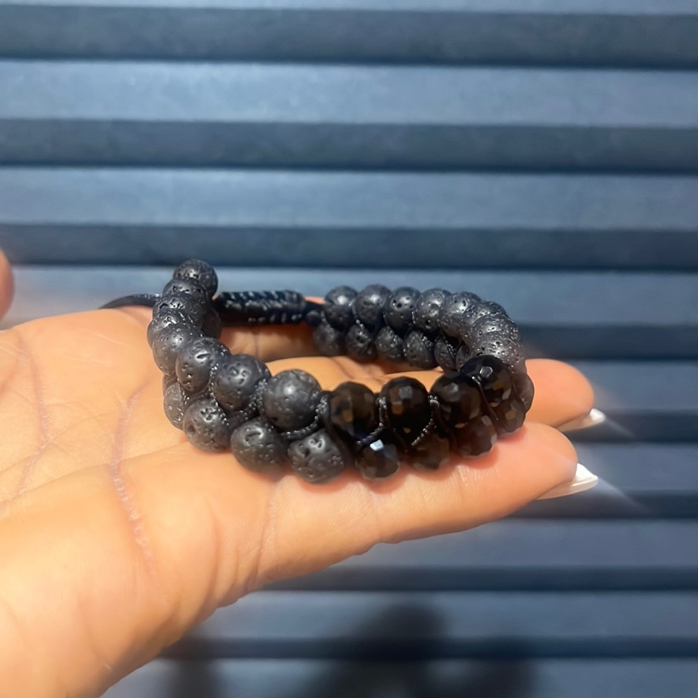 Elegant black lava+crystal bracelet. Perfect for All Occasions Handcrafted